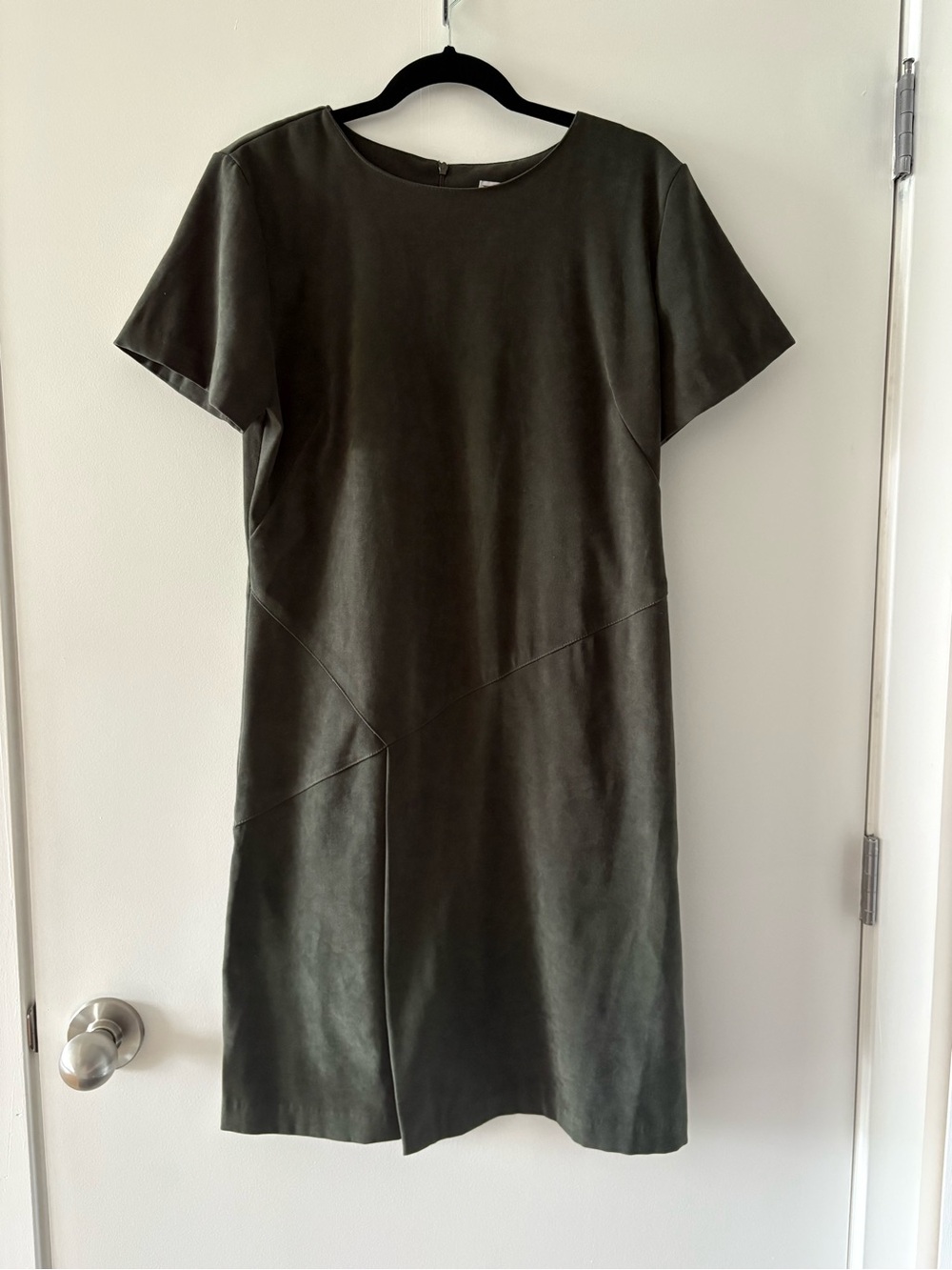 R&K Olive Green Faux Leather Short Sleeve Shift Dress